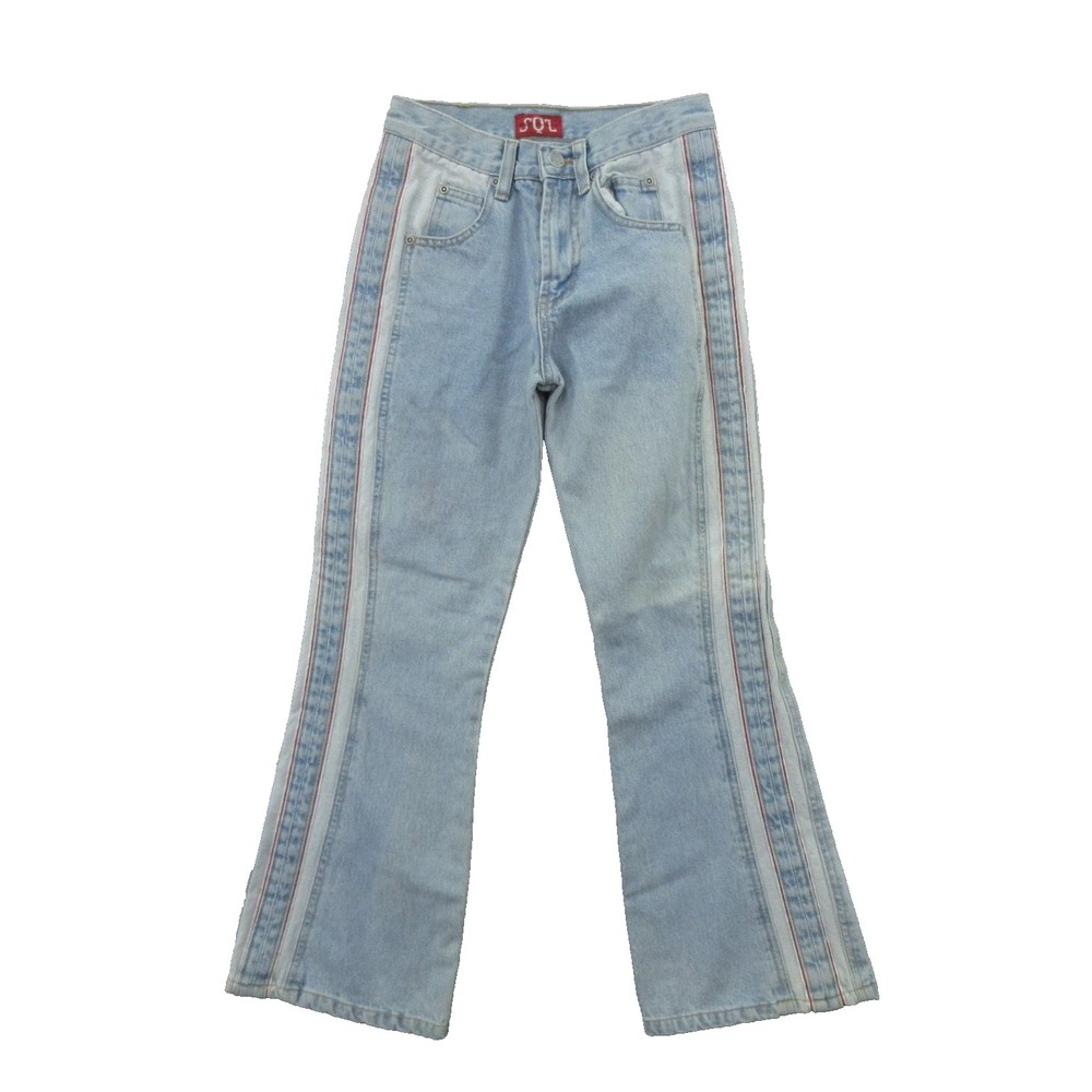 Vintage Squeeze Jeanswear Jeans Womens 10 Light Wash Side Stripe Flare 90s Y2K